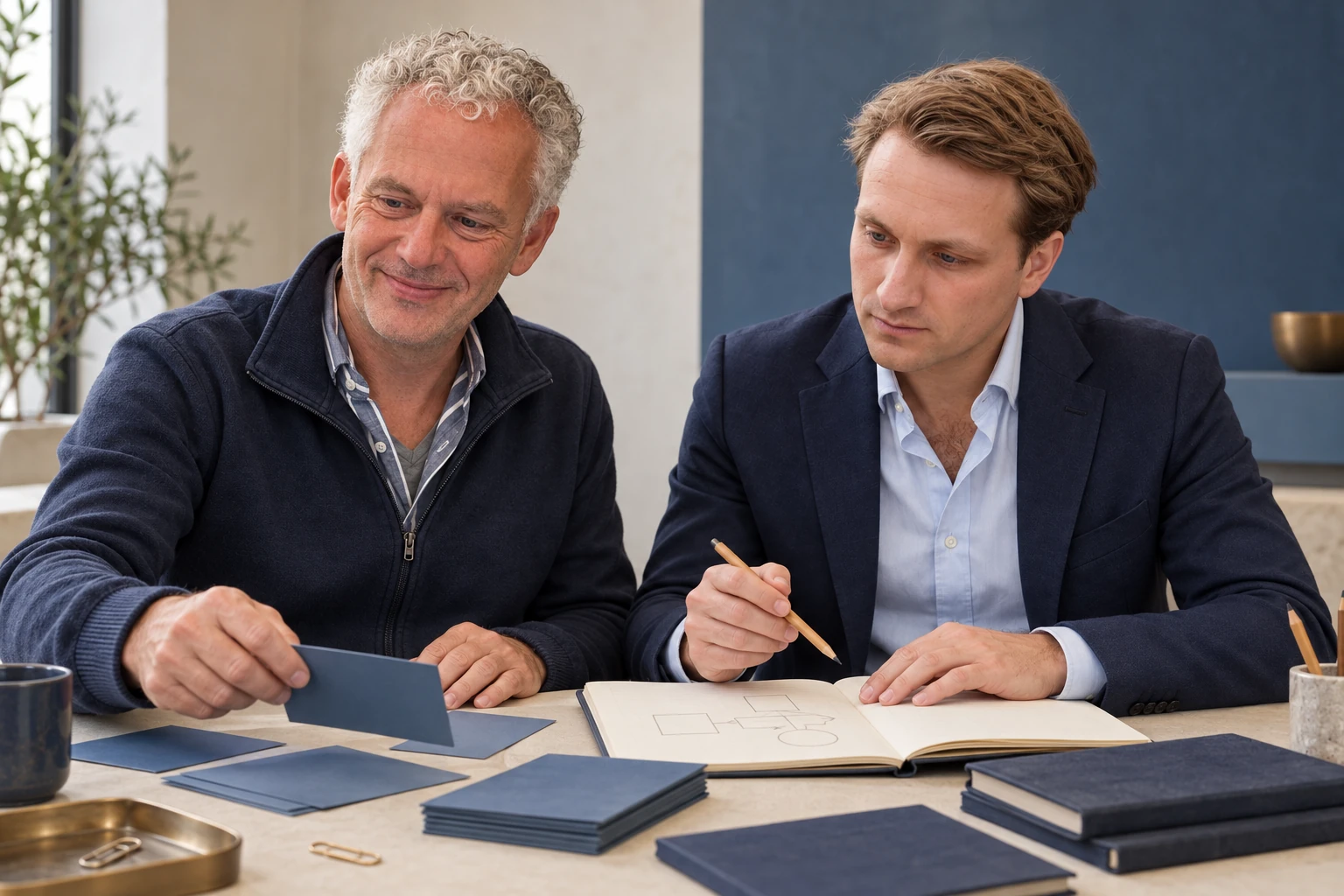 Werktafel met procesnotities en een bouwtekening